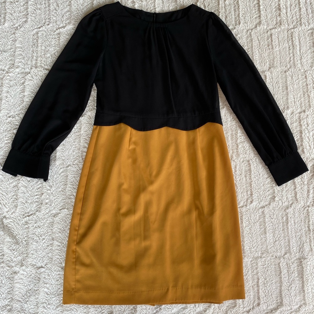 Pink Martini dress. Black & Mustard. Chiffon sleeves. Medium.